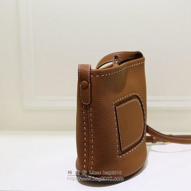DELVAUX女包 Delvaux Pin春夏系列 進口牛皮 德爾沃女手提包 D00315mini 手縫焦糖色 Delvaux單肩包  fcs1416